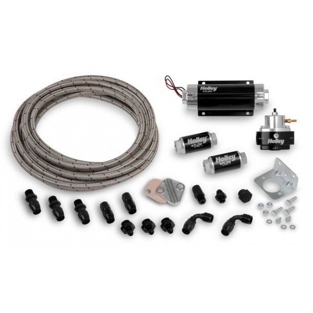 Fuel System Kit, 65 GPH Holley Pump, Stainless Hose, Swivel Hose Ends