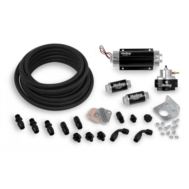 Fuel System Kit, 65 GPH Holley Pump, Black Hose, Swivel Hose Ends